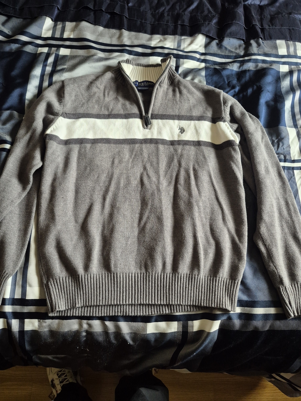 U.S. Polo Assn. Men's Gray and White Half-Zip Striped Pullover